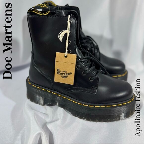 DR MARTENS JADON PLATFORM BOOTS IN BLACK LEATHER SMOOTH SIZE 8L NWT - Picture 3 of 8